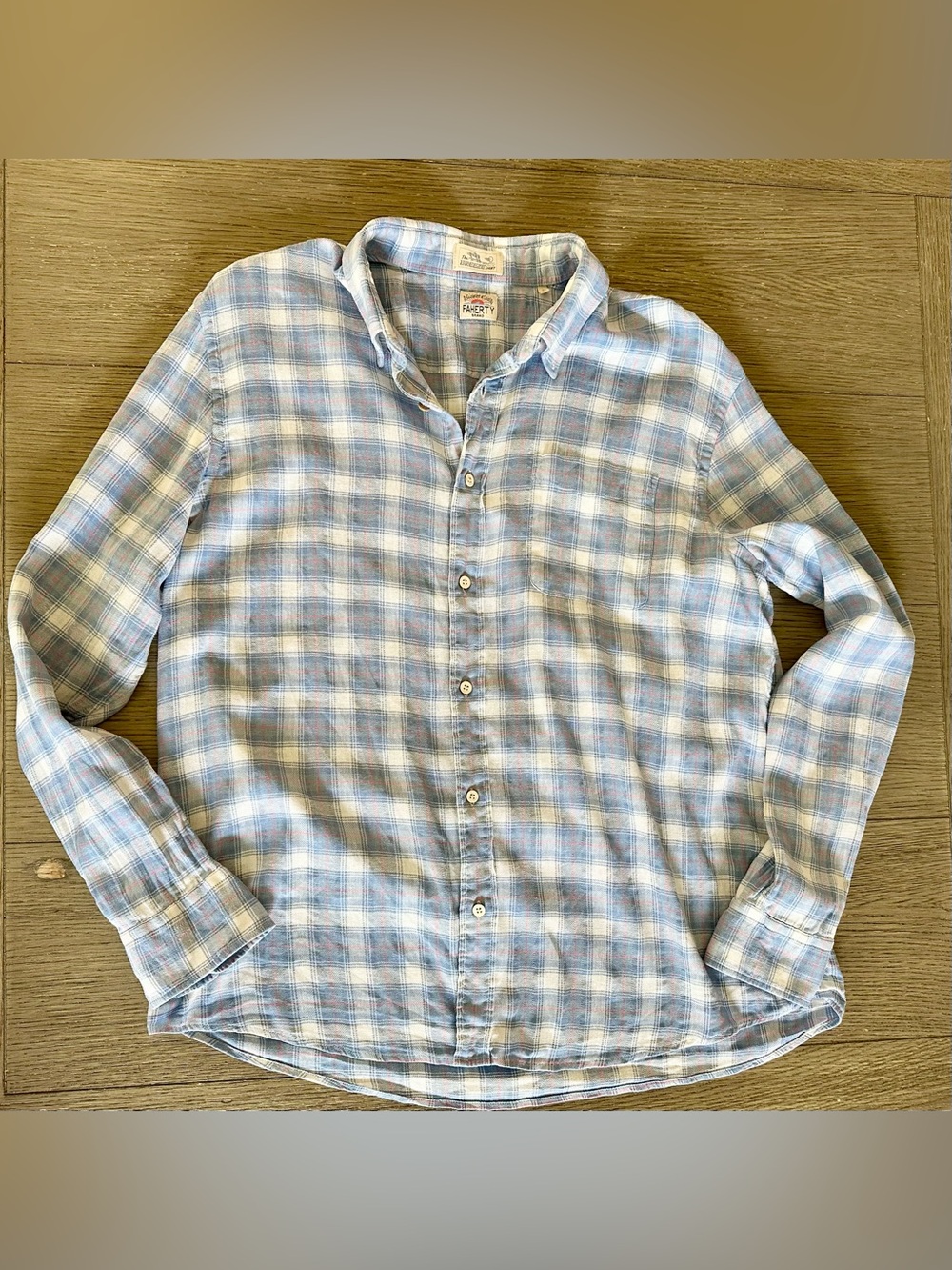 Faherty mens The Breeze Shirt blue plaid XL